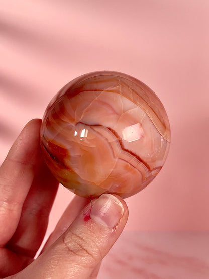 Peachy Pink Carnelian Banded Sphere