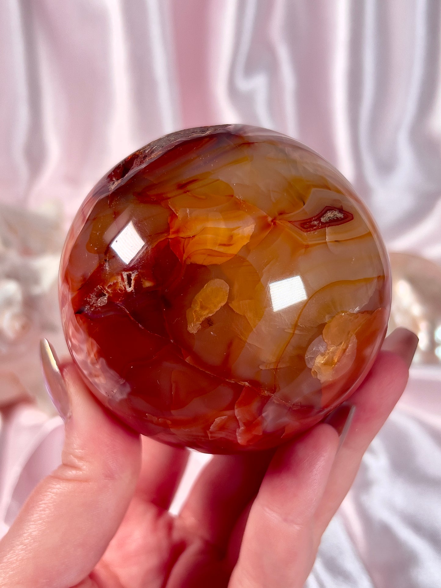 Pink and Red Banded Carnelian Sphere