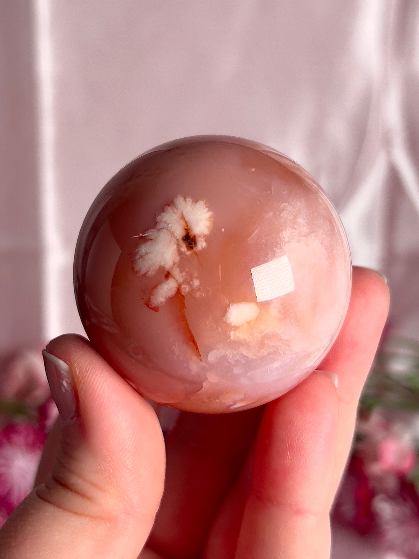 Pink Carnelian and Flower Agate Sphere