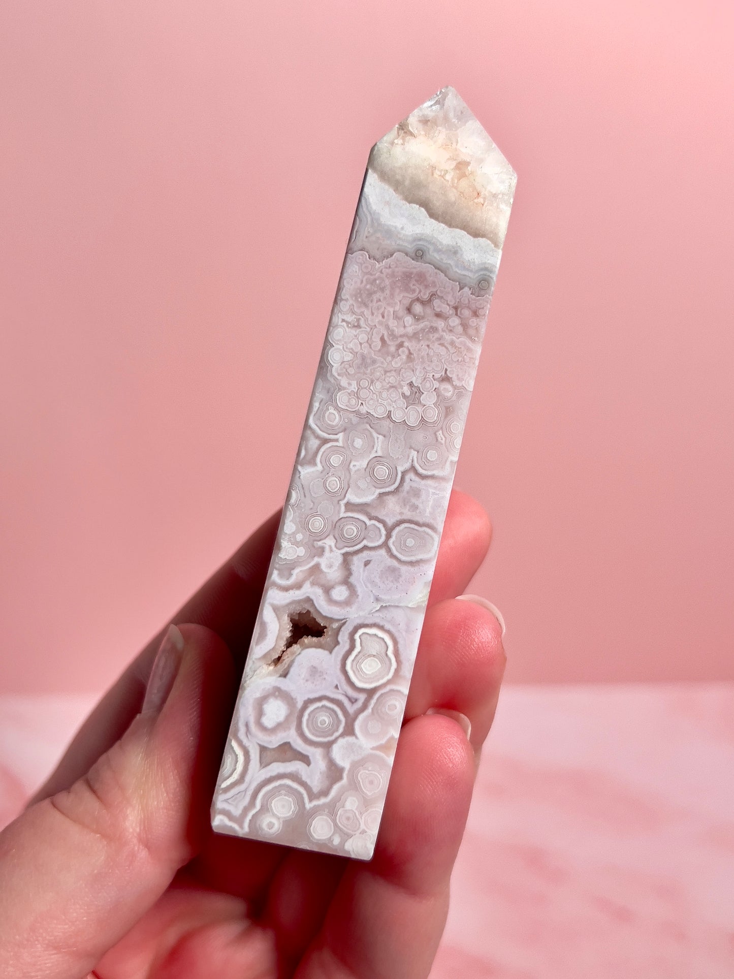 Flower Agate and Pink Amethyst Tower