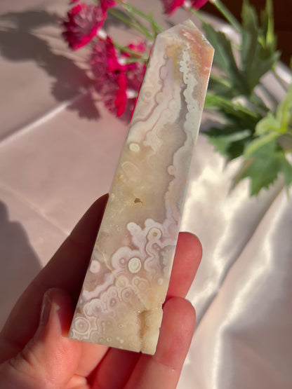 Flower Agate and Pink Amethyst Tower