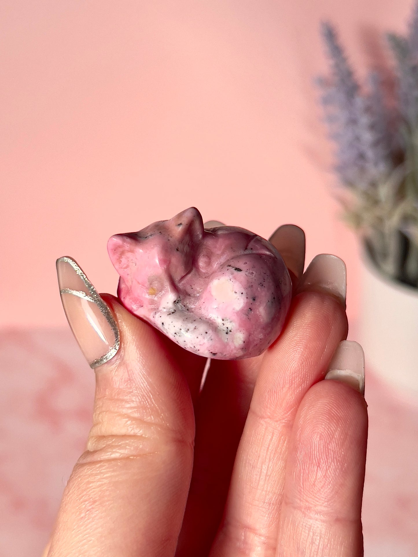 Mini Rhodonite Sleeping Kitty