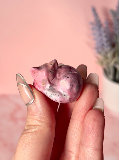 Mini Rhodonite Sleeping Kitty