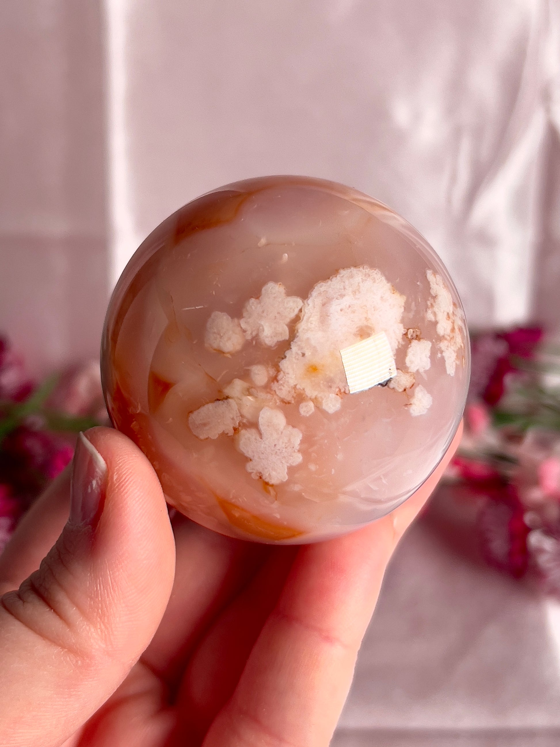 Pink Carnelian and Flower Agate Sphere