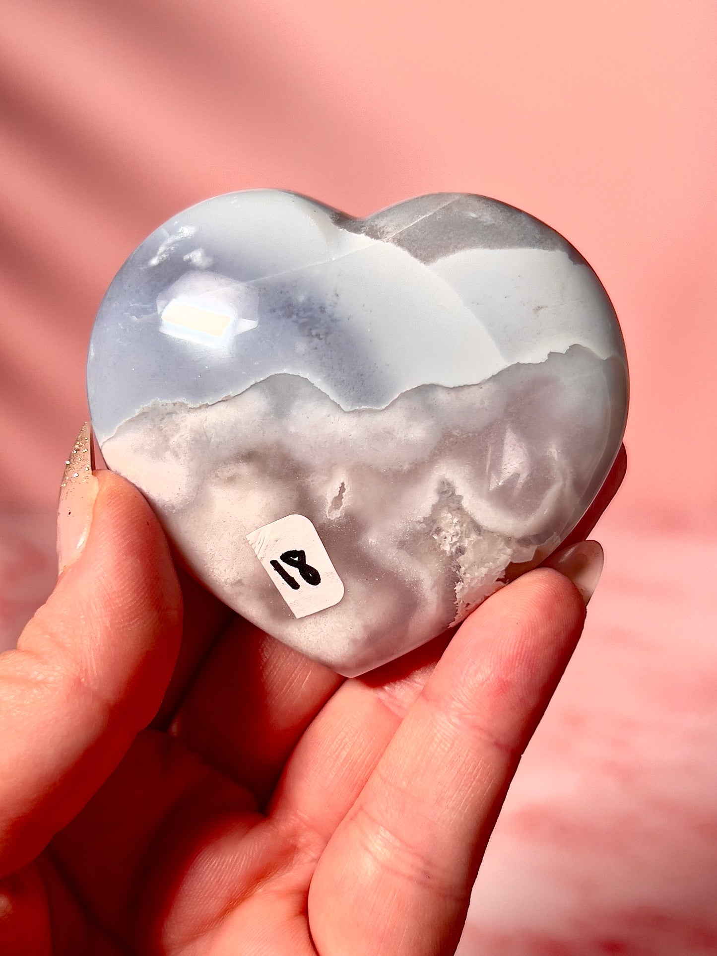 Pastel Blue Flower Agate Heart