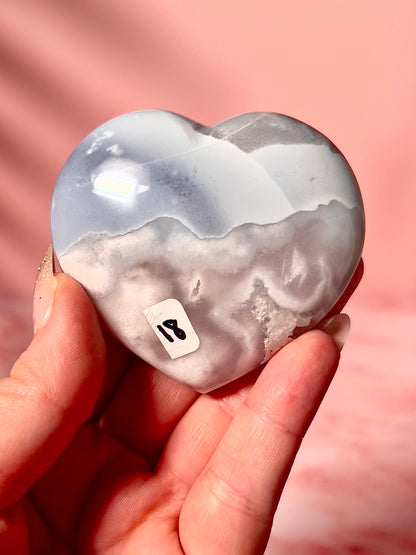 Pastel Blue Flower Agate Heart