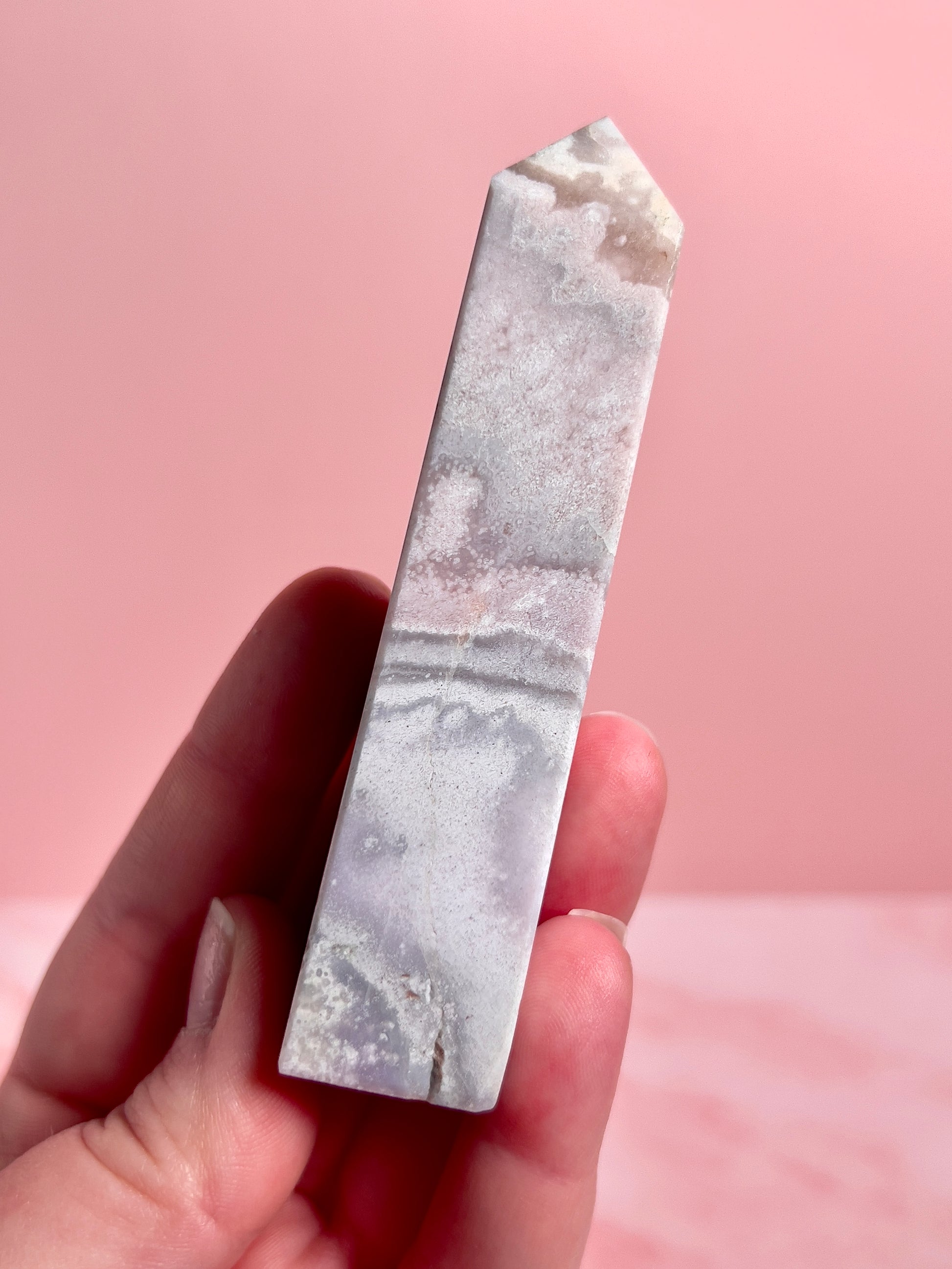 Flower Agate and Pink Amethyst Tower