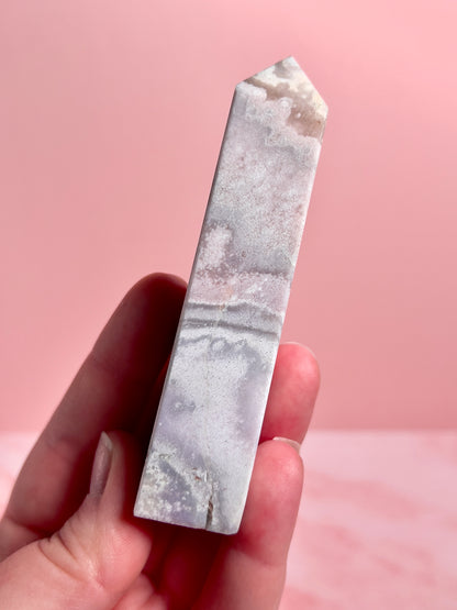 Flower Agate and Pink Amethyst Tower