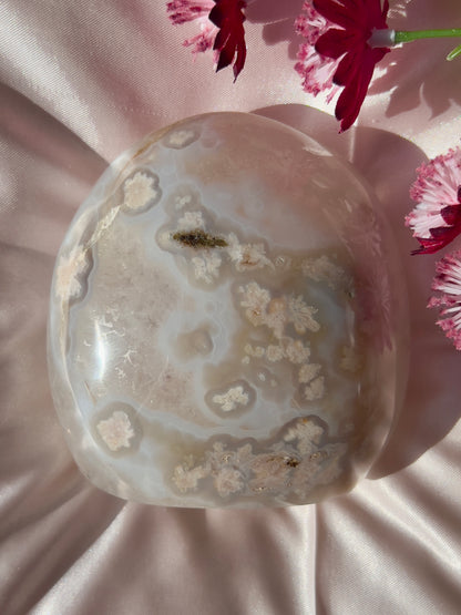 Pastel Blue Flower Agate and Quartz Freeform