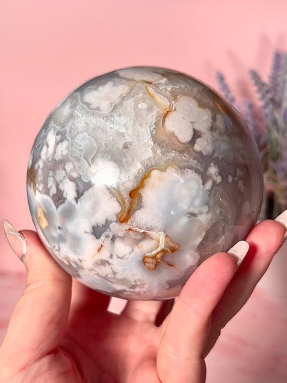 Pastel Blue Statement Flower Agate Sphere