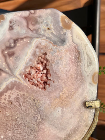 Peachy Pink Amethyst Statement Slab on Stand