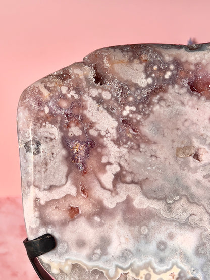 Cool Tone Purple Pink Amethyst Slab on Stand
