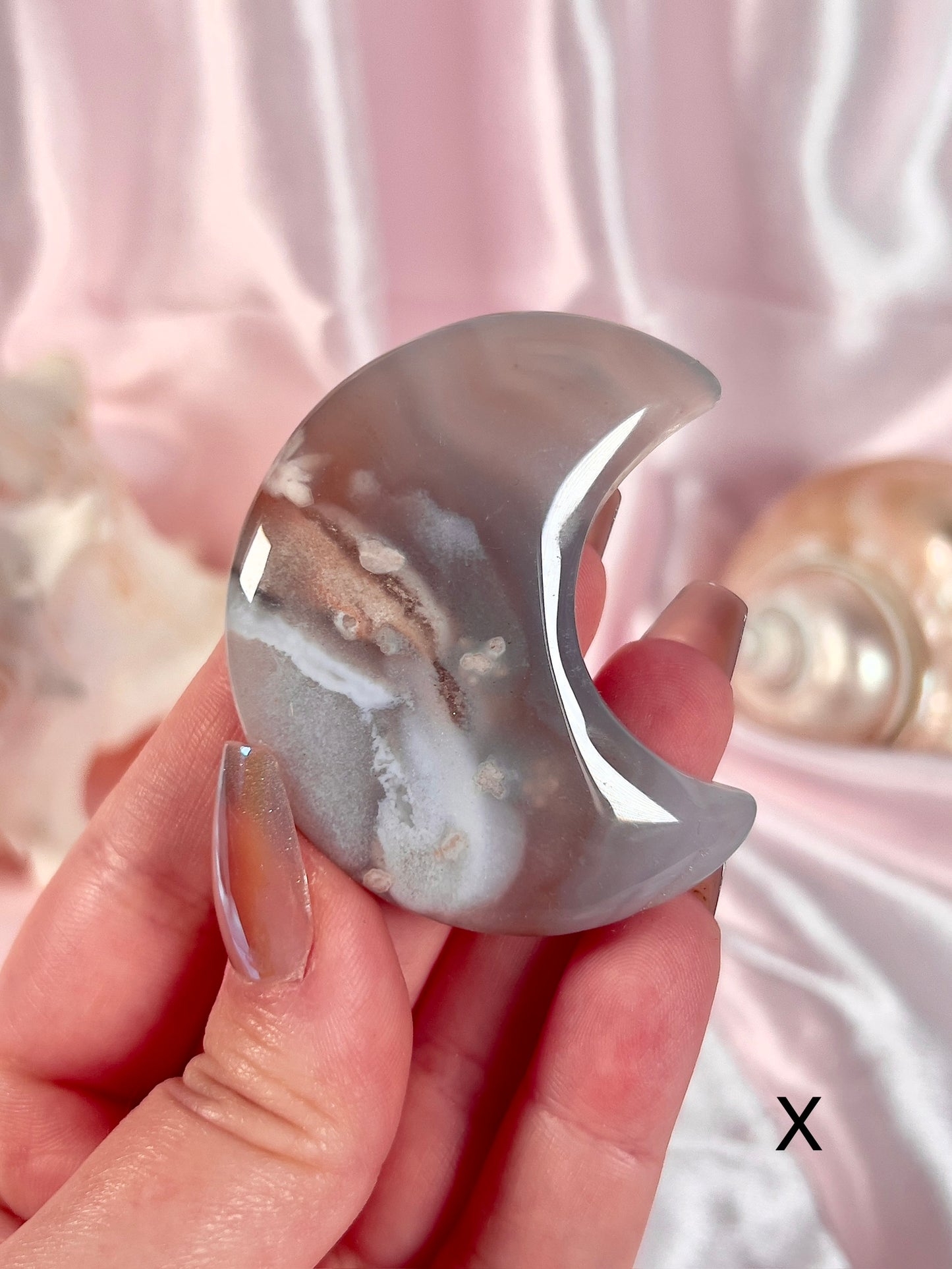 Blue and Pink Flower Agate Moons - Choose Your Own