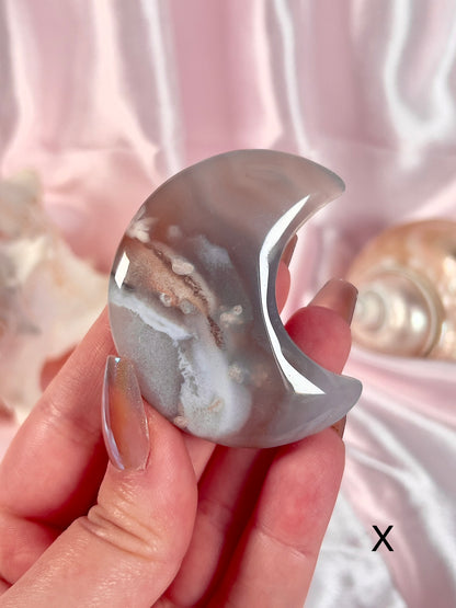 Blue and Pink Flower Agate Moons - Choose Your Own