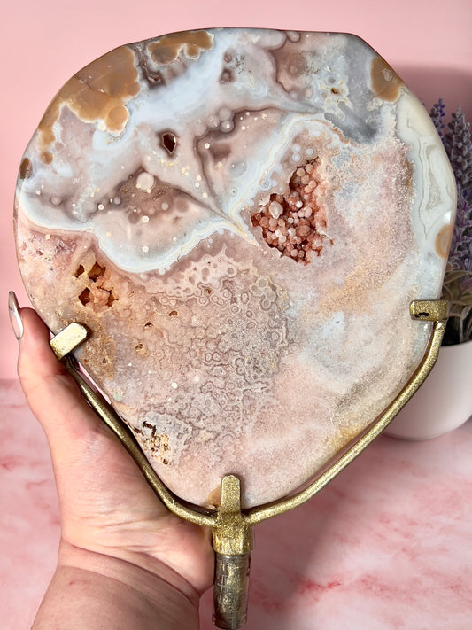 Peachy Pink Amethyst Statement Slab on Stand