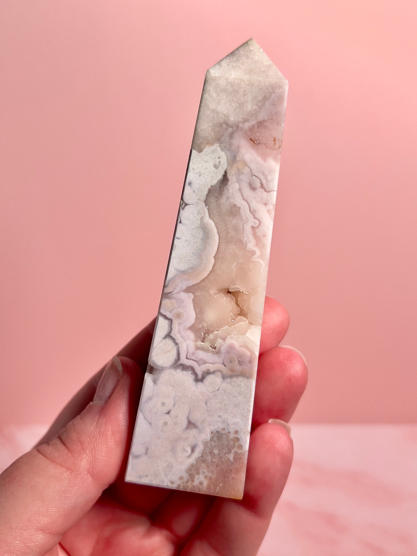 Flower Agate and Pink Amethyst Tower