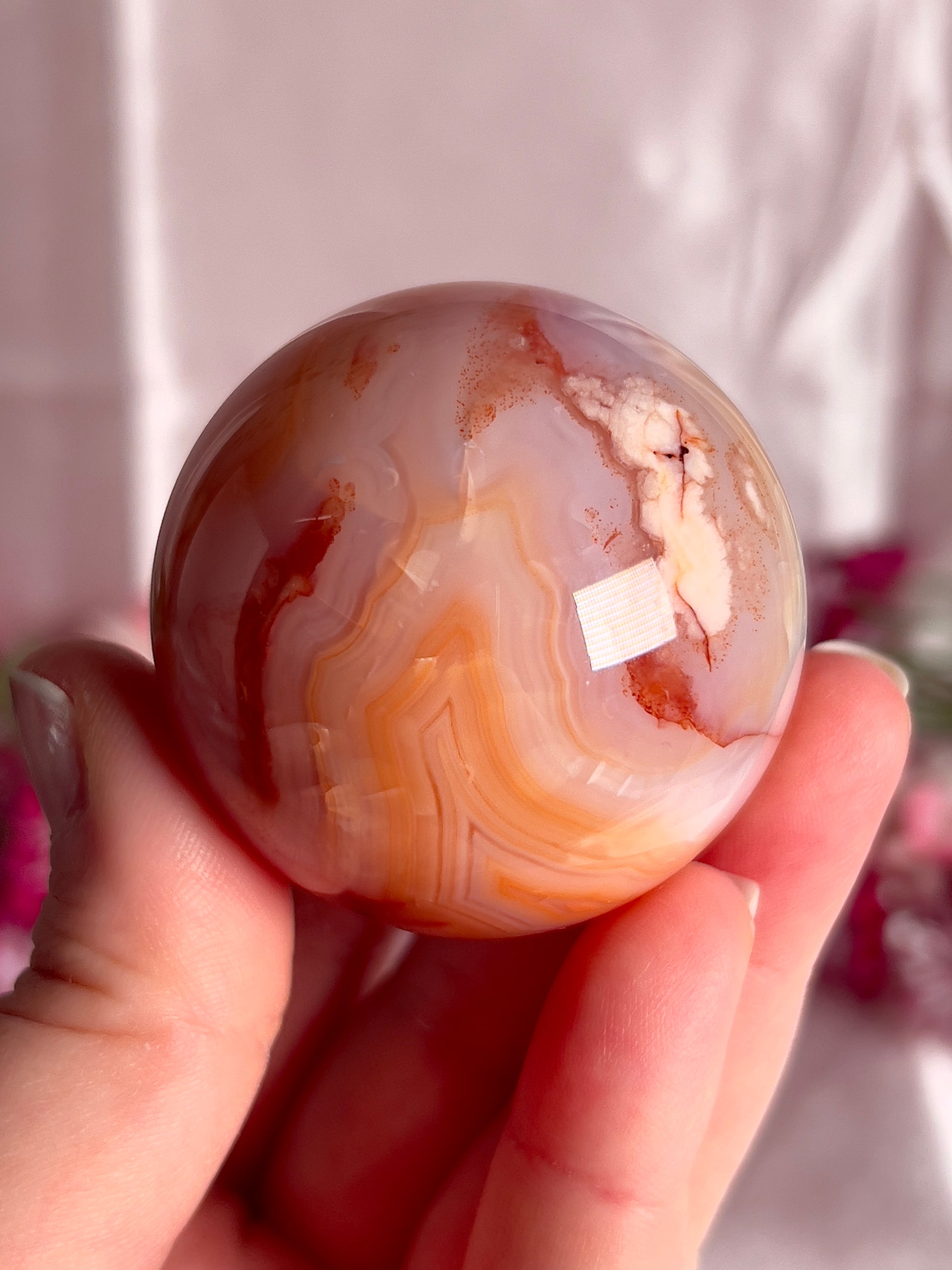 Pink Carnelian and Flower Agate Sphere