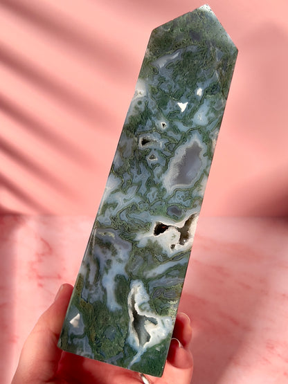 Imperfect Moss Agate Statement Tower