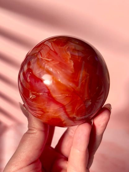 Pink and Red Banded Carnelian Sphere