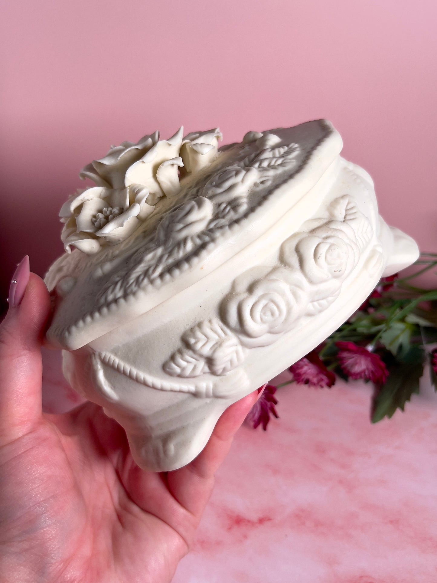 Vintage Porcelain Heart Trinket Box - side view
