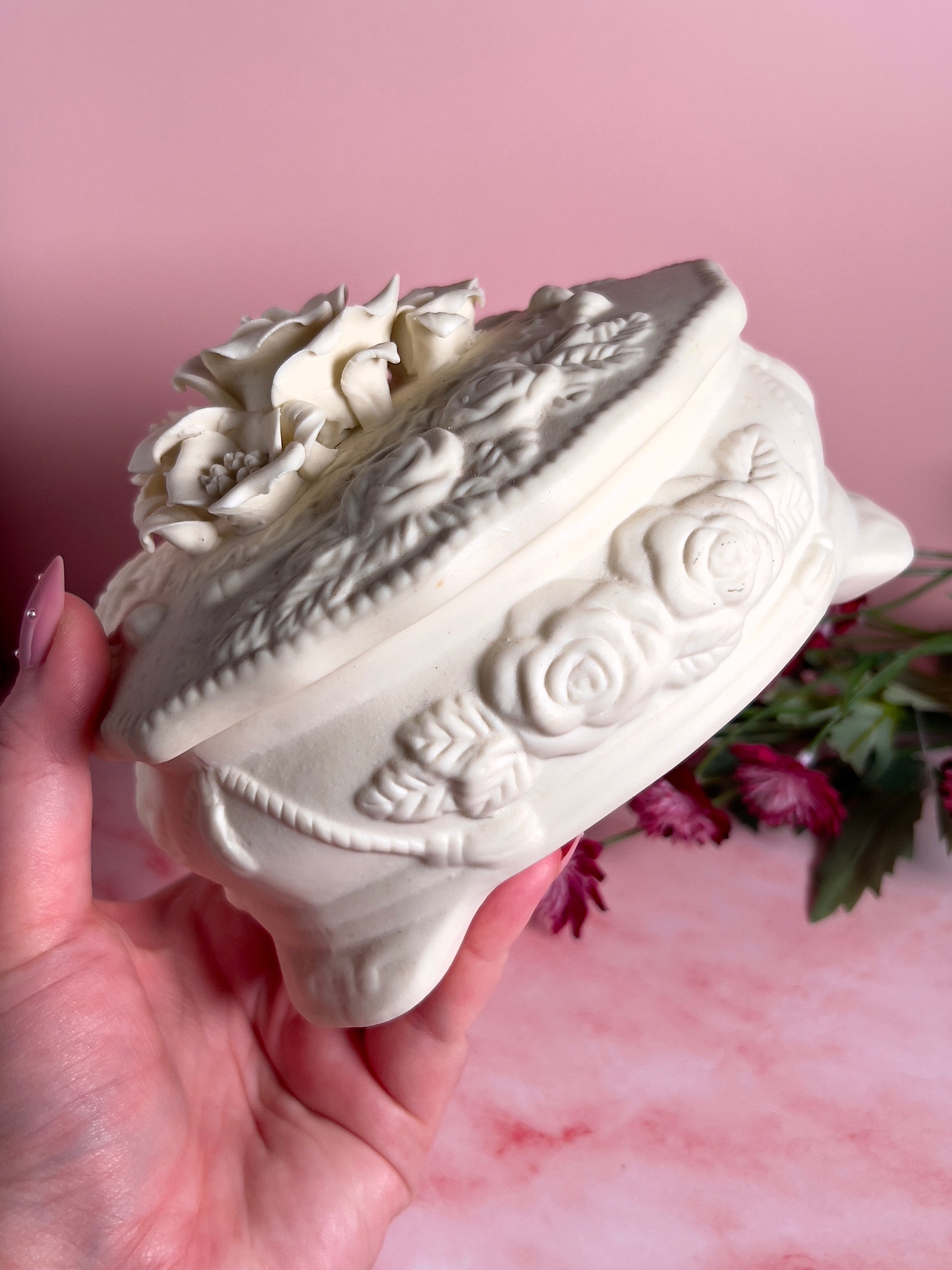 Vintage Porcelain Heart Trinket Box - side view