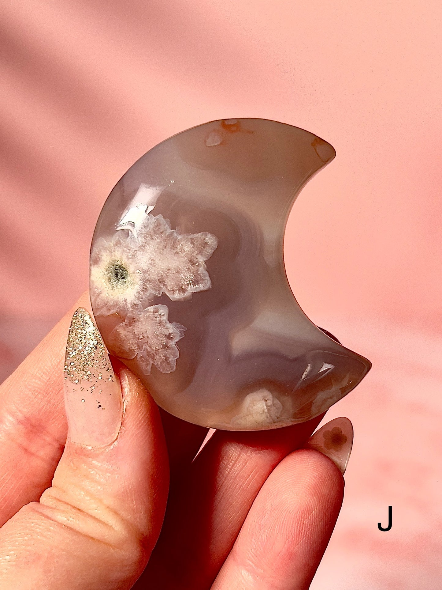 Blue and Pink Flower Agate Moons - Choose Your Own