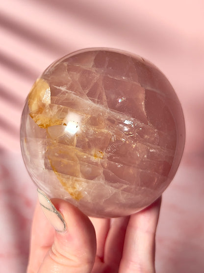 Rose Quartz with Golden Healer Sphere “C”