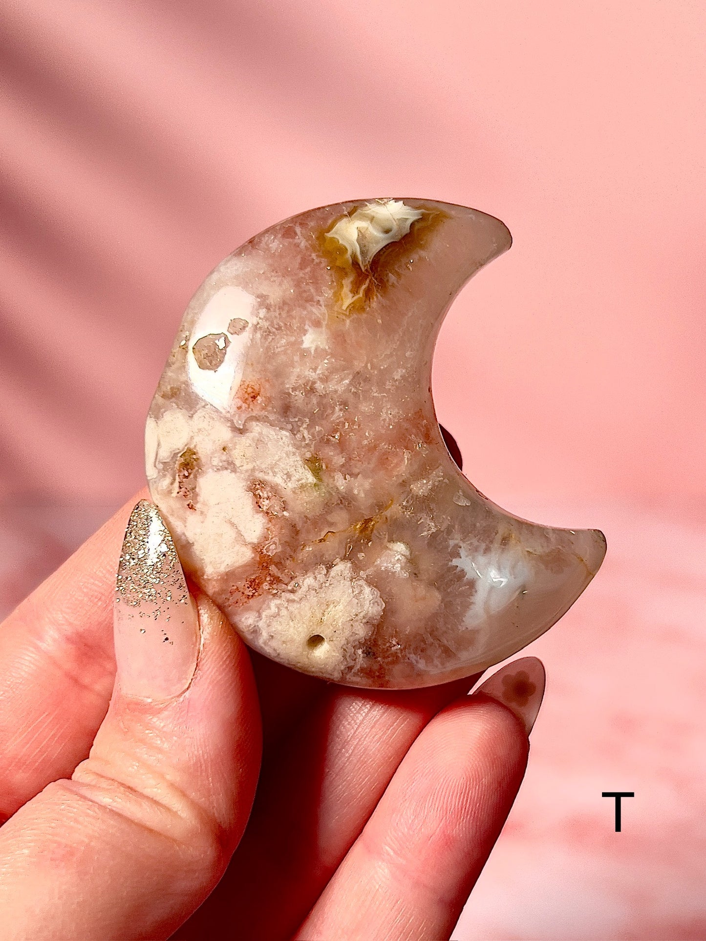 Blue and Pink Flower Agate Moons - Choose Your Own