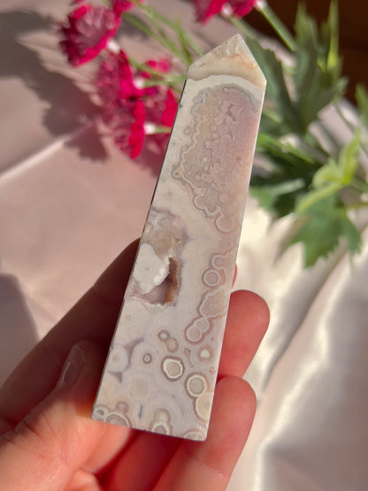 Flower Agate and Pink Amethyst Tower