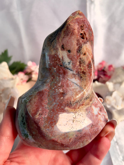 Pastel Reddish Pink and Blue Orby Sea Jasper Flame