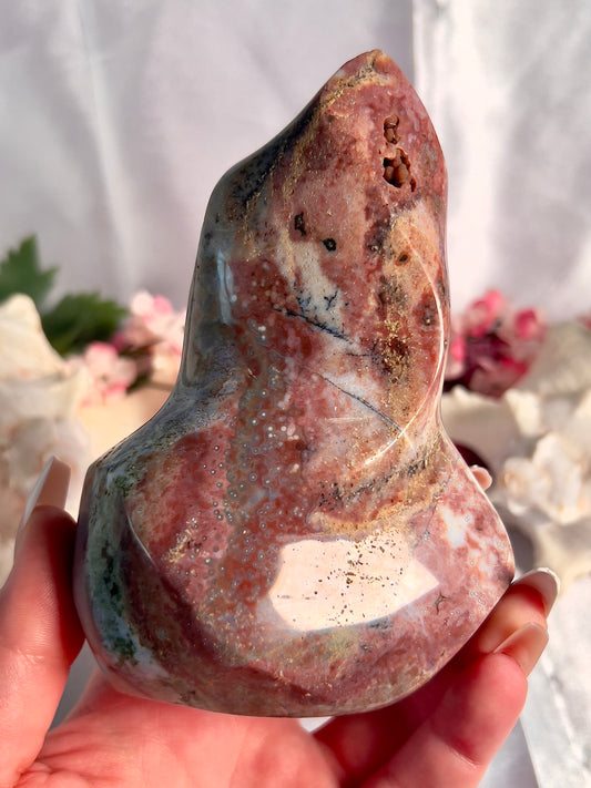 Pastel Reddish Pink and Blue Orby Sea Jasper Flame