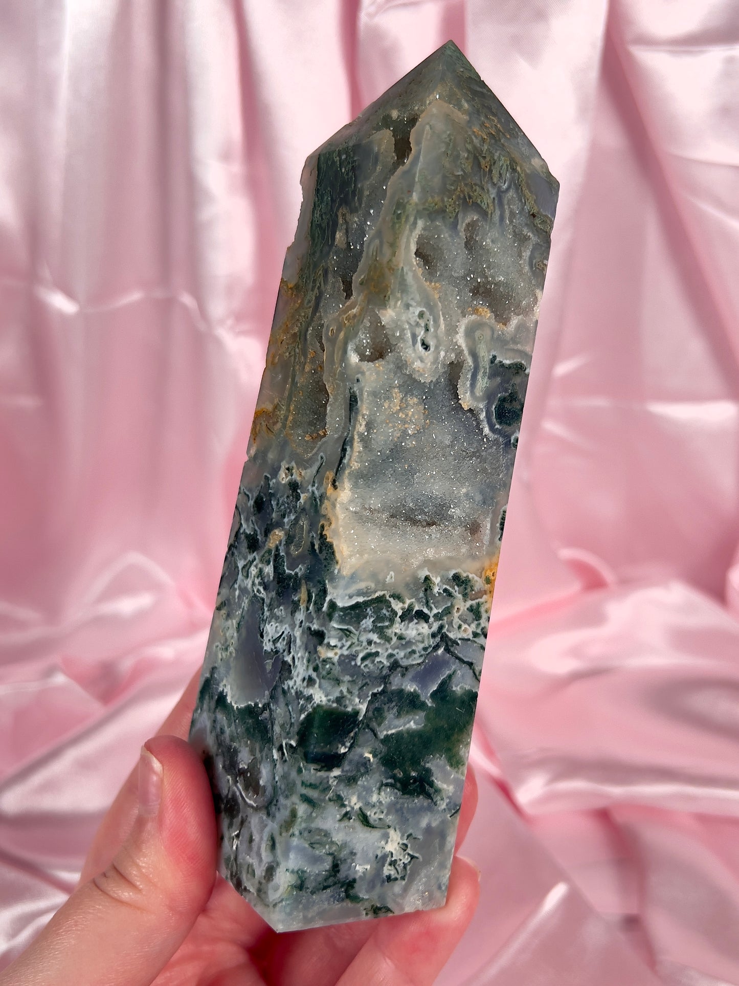 Druzy Moss Agate Tower