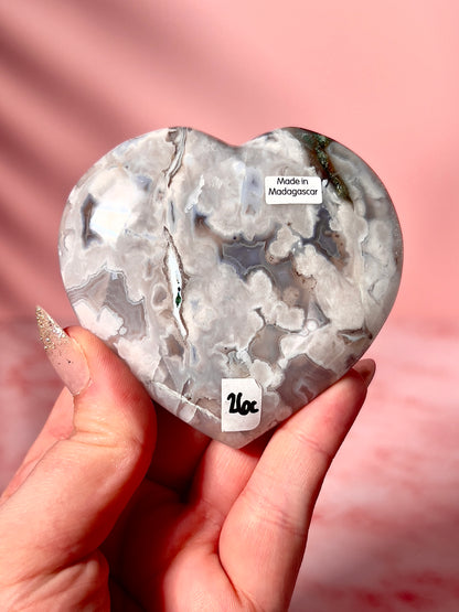 Blue Flower Agate Heart