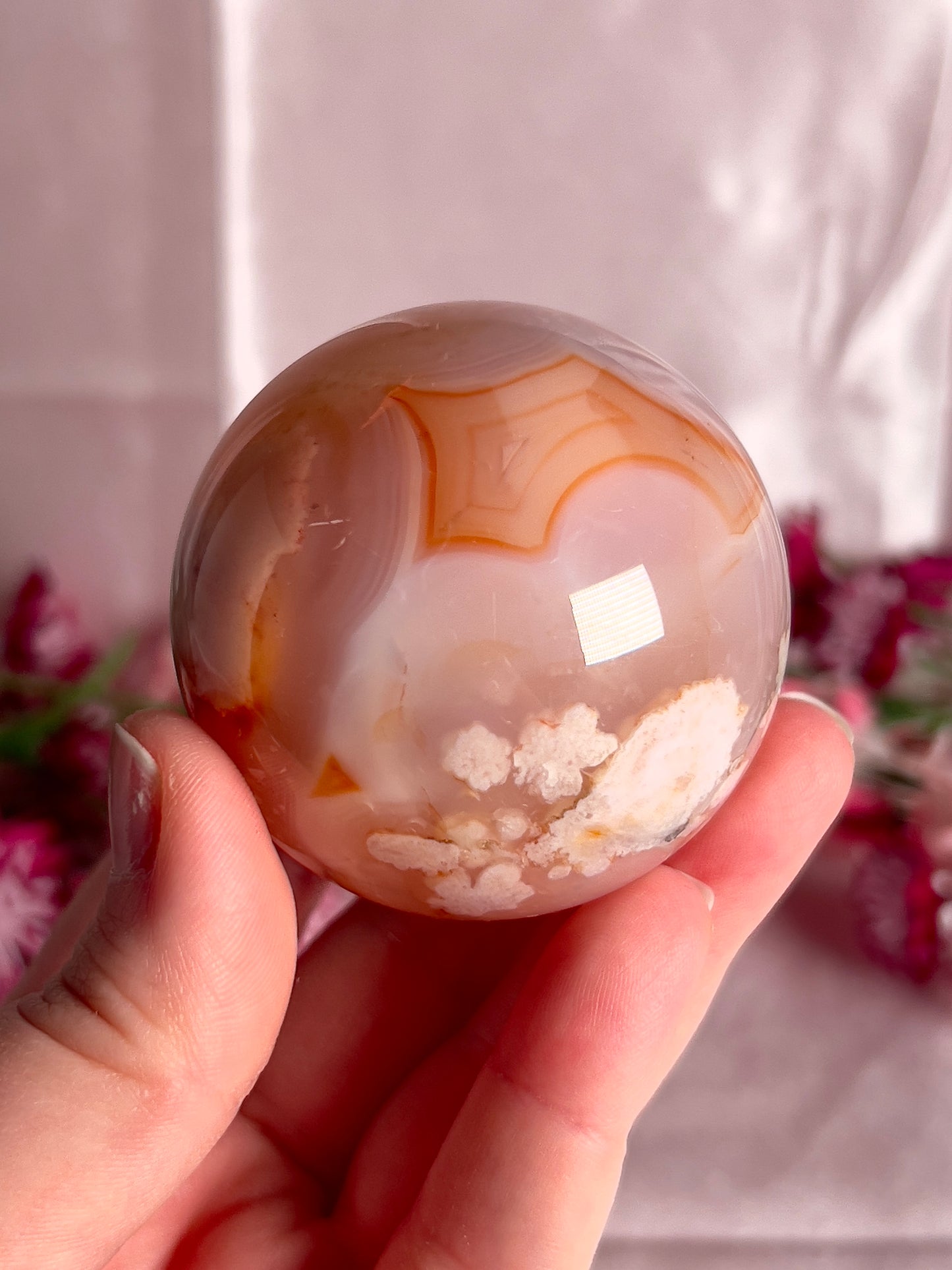 Pink Carnelian and Flower Agate Sphere