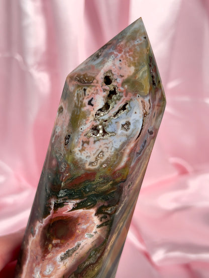 “Pastel Comet” Druzy Sea Jasper Tower