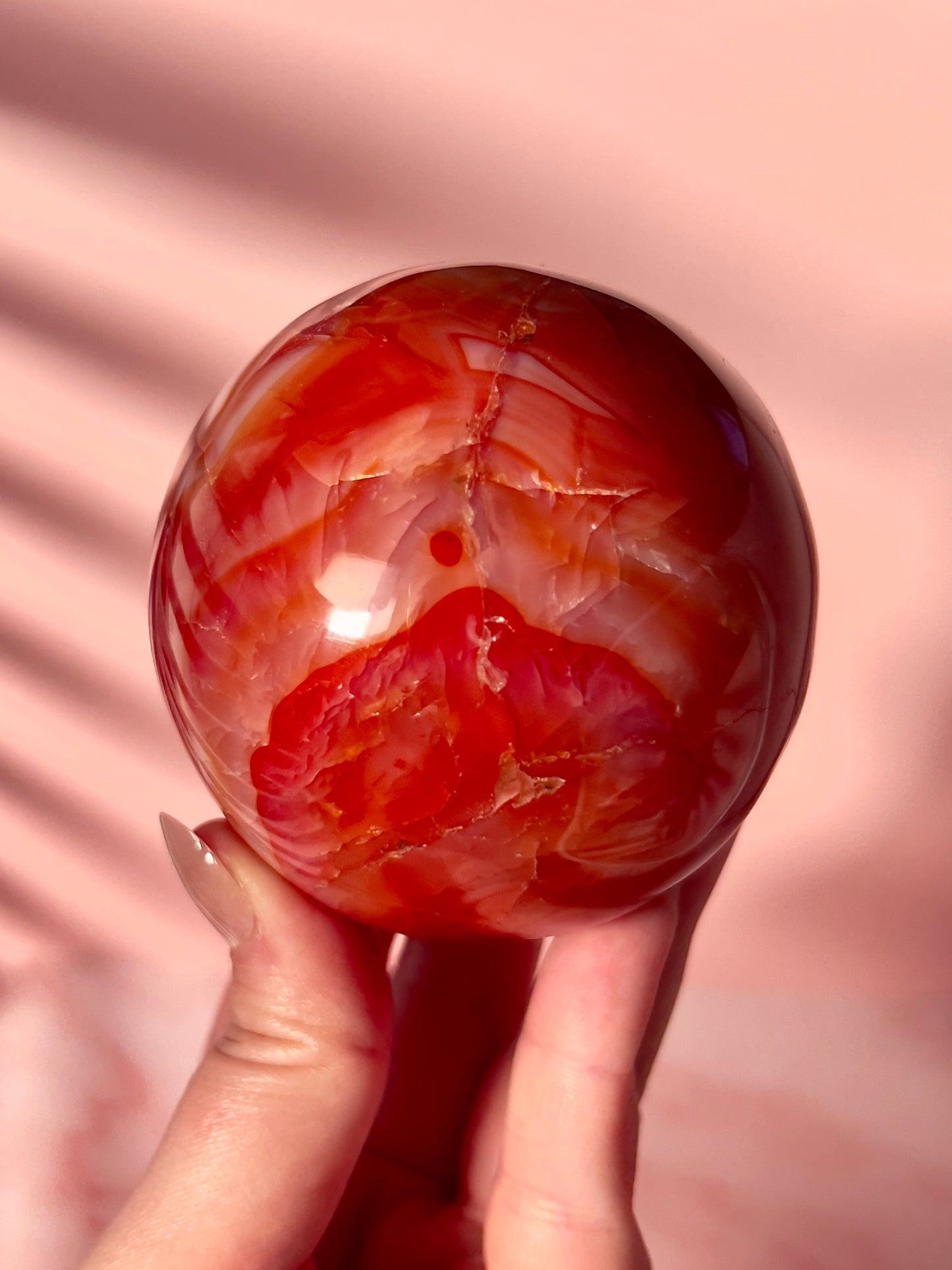 Pink and Red Banded Carnelian Sphere