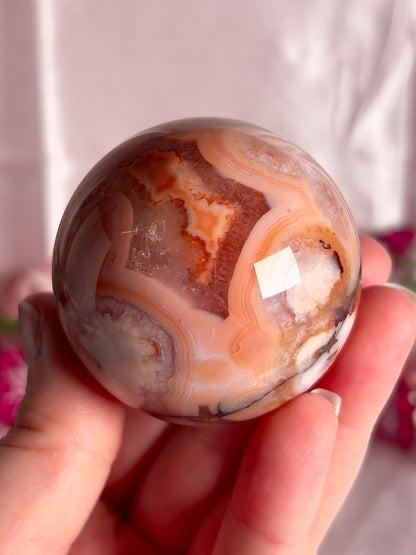 Pink Carnelian and Flower Agate Sphere