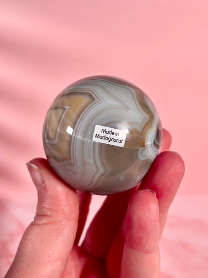 Blue and Butter Yellow Banded Agate Sphere