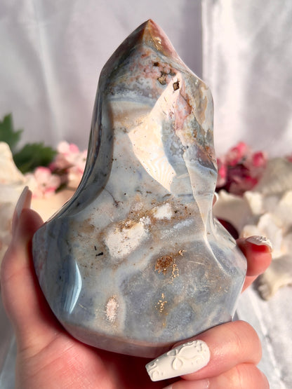 Pastel Reddish Pink and Blue Orby Sea Jasper Flame