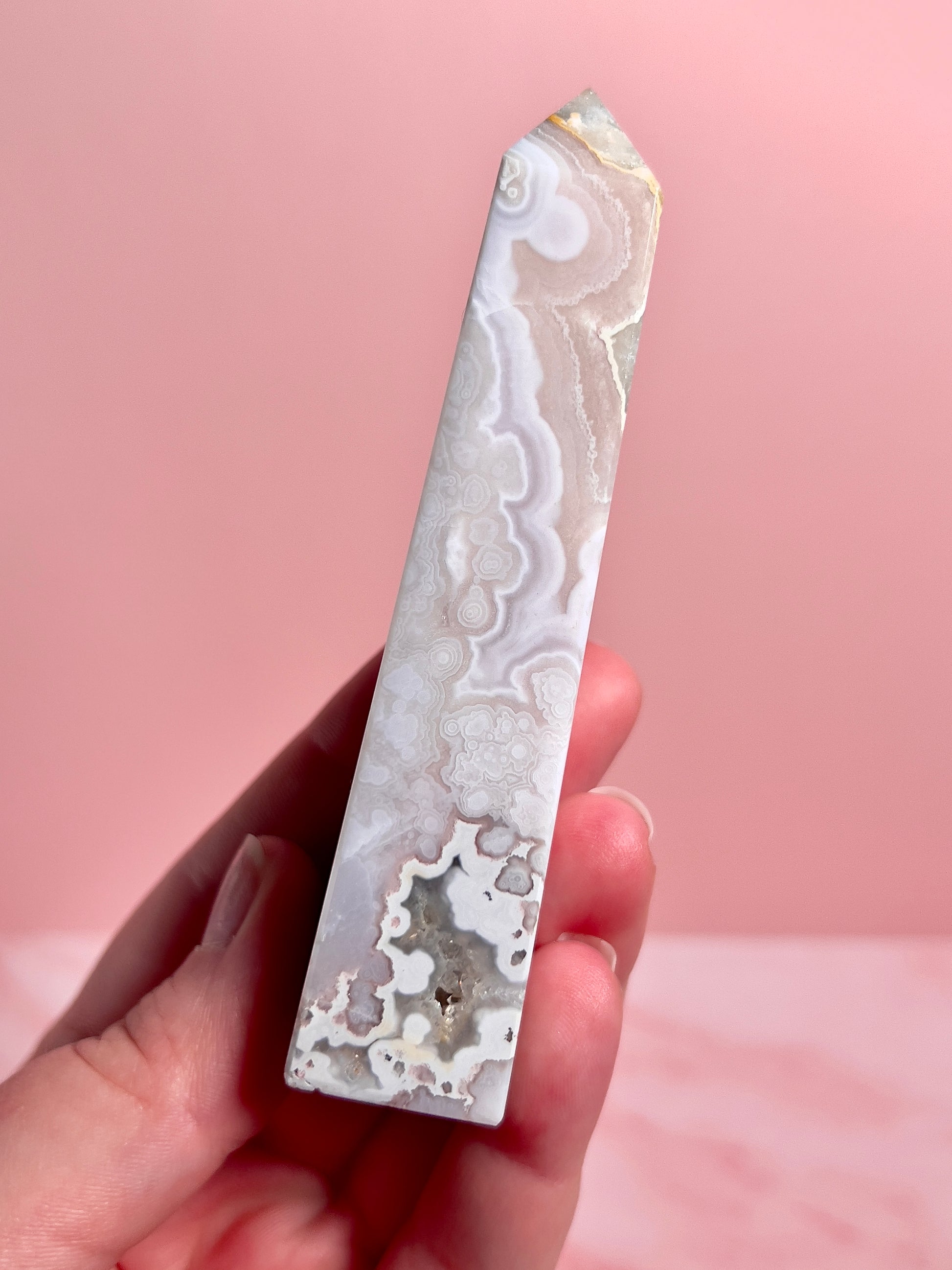 Flower Agate and Pink Amethyst Tower