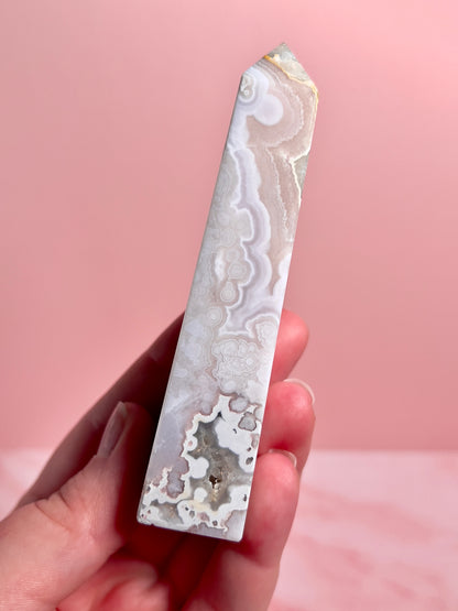 Flower Agate and Pink Amethyst Tower