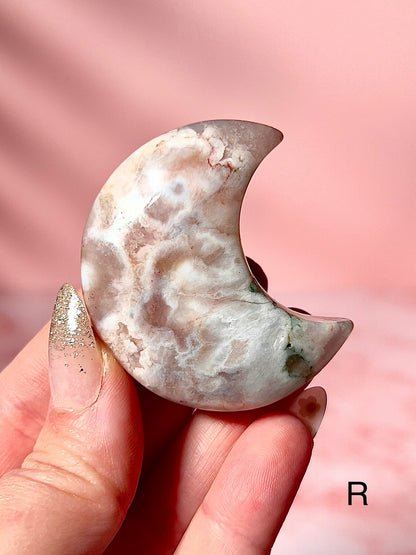 Blue and Pink Flower Agate Moons - Choose Your Own