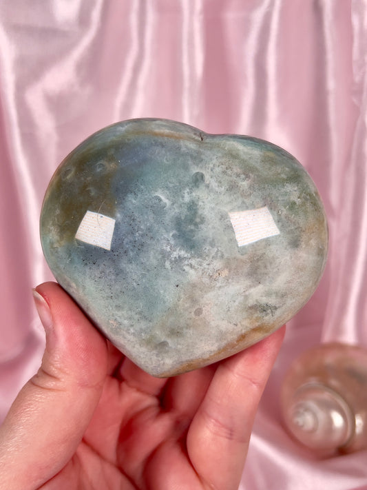 Pastel Blue Stormy Sea Jasper Heart