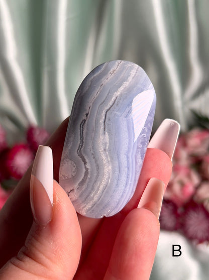 Pastel Blue Lace Agate Palm Stones - Choose Your Own