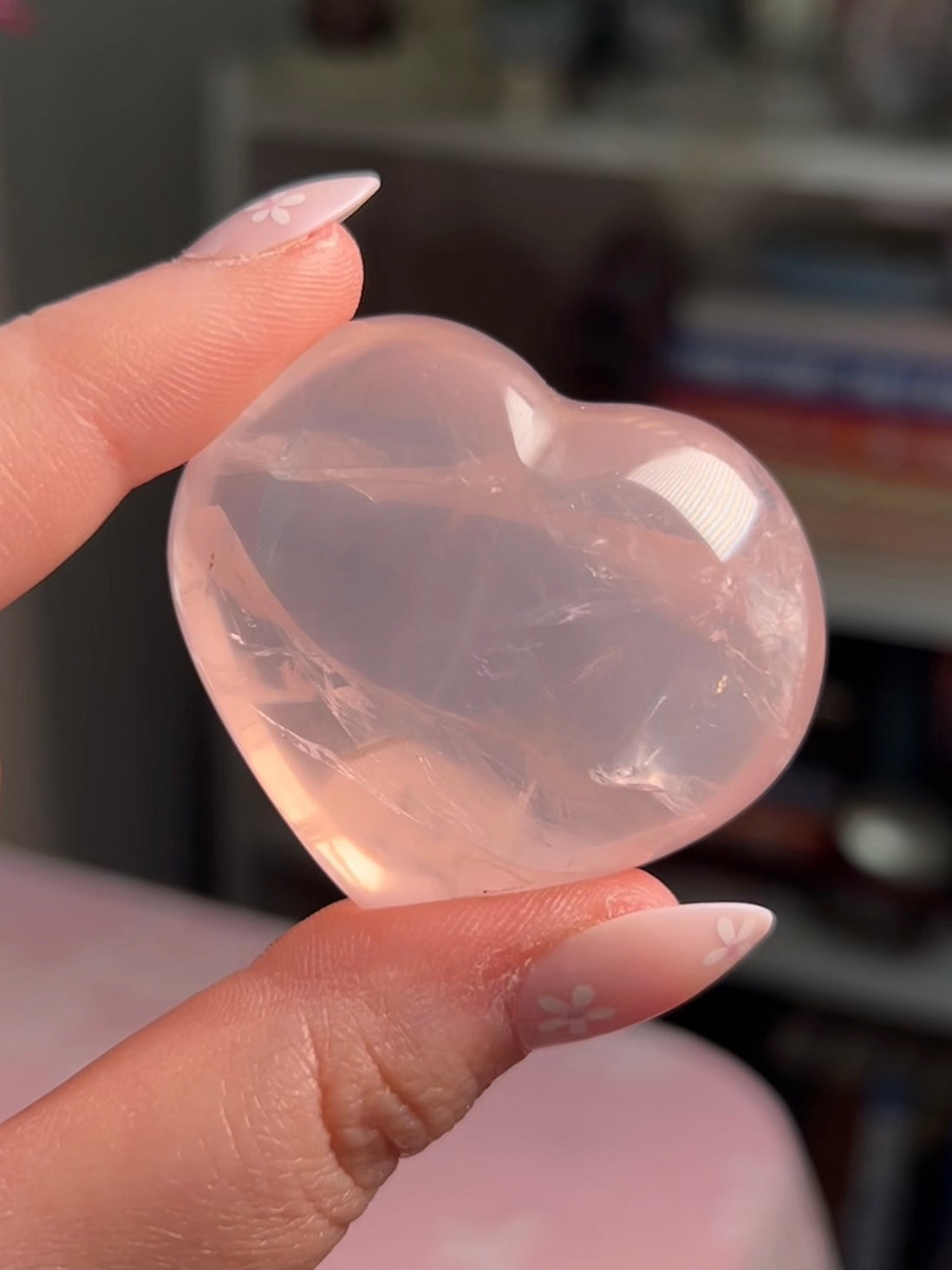 HQ Star Rose Quartz Heart with Diasterism