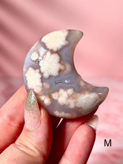 Blue and Pink Flower Agate Moons - Choose Your Own