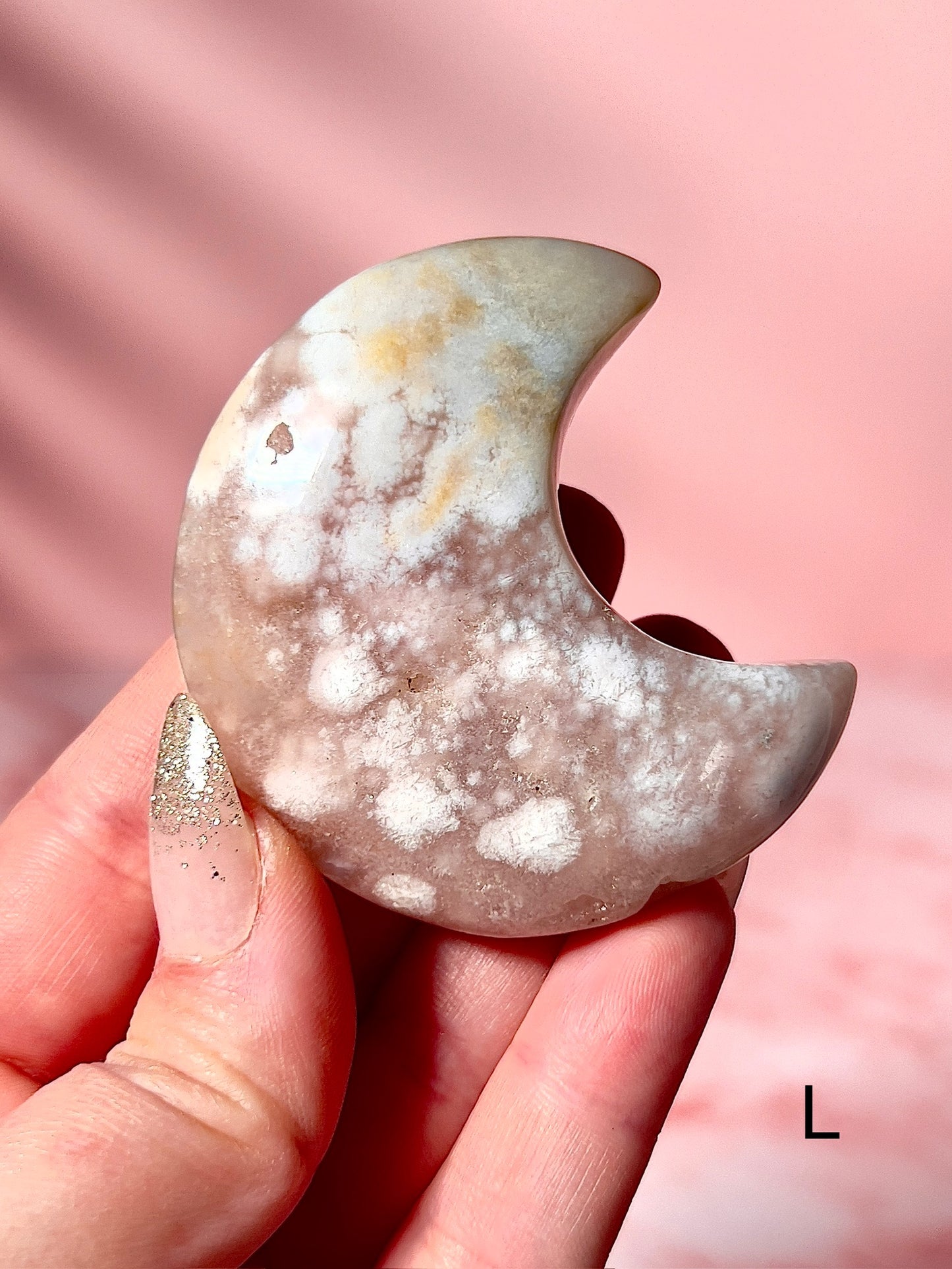 Blue and Pink Flower Agate Moons - Choose Your Own