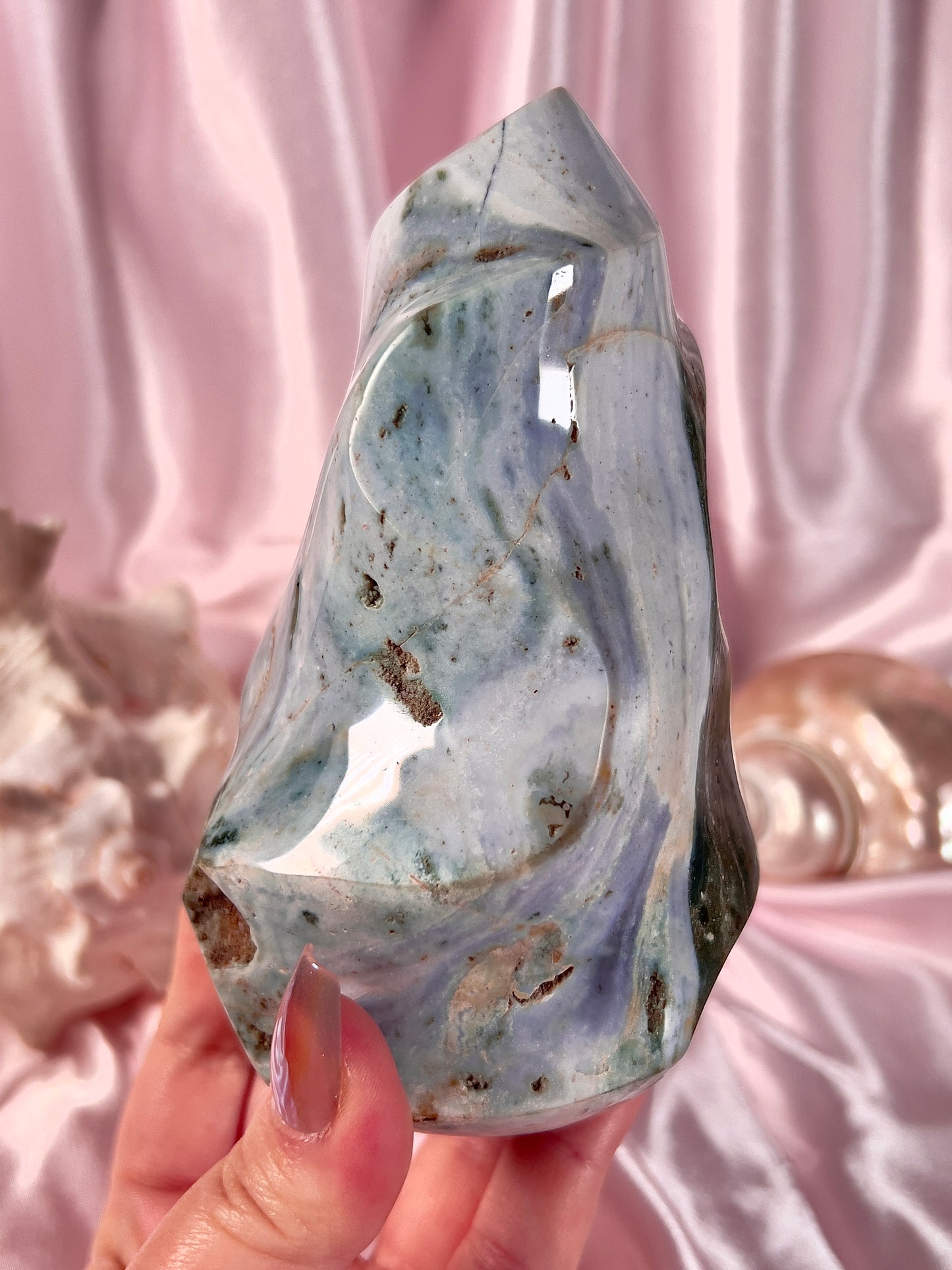Pastel Two Tone Baby Blue and Forest Green Sea Jasper Flame