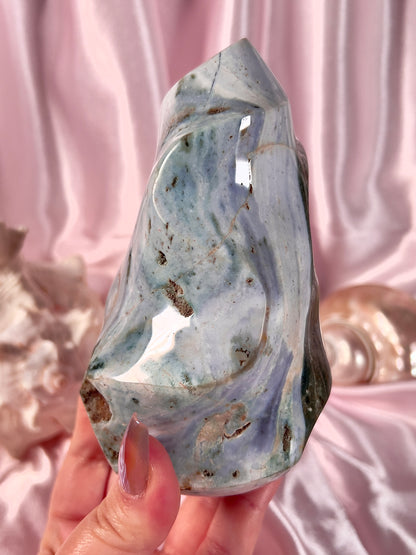 Pastel Two Tone Baby Blue and Forest Green Sea Jasper Flame