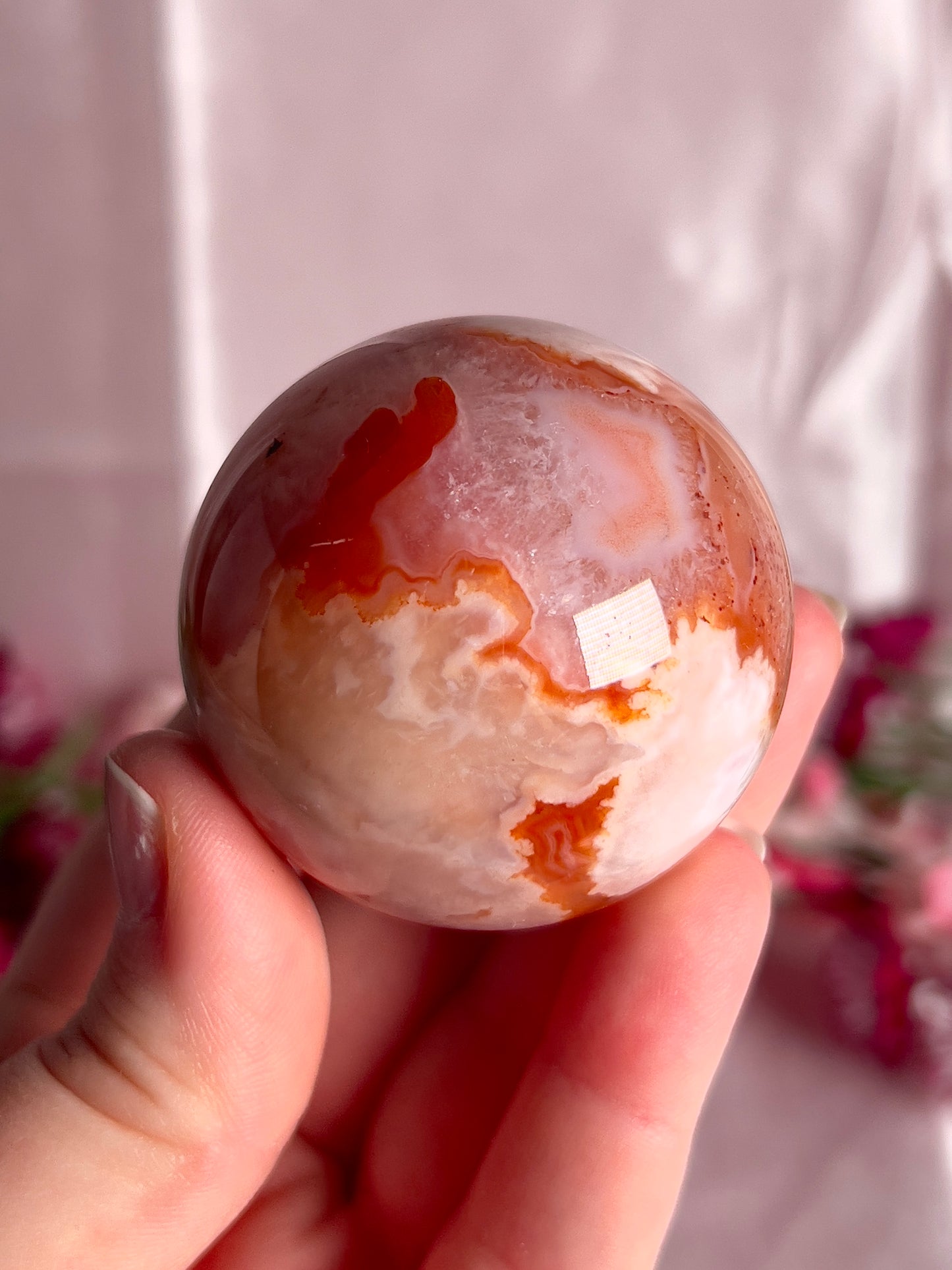 Pink Carnelian and Flower Agate Sphere
